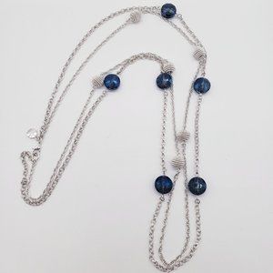 Lovely Monet Silver Double Strand Swirl Blue Stone Long Necklace